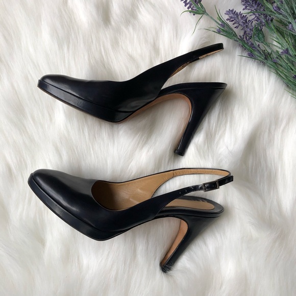 Faconnable Dark Navy Blue Slingback Sandal Pumps - Picture 2 of 6